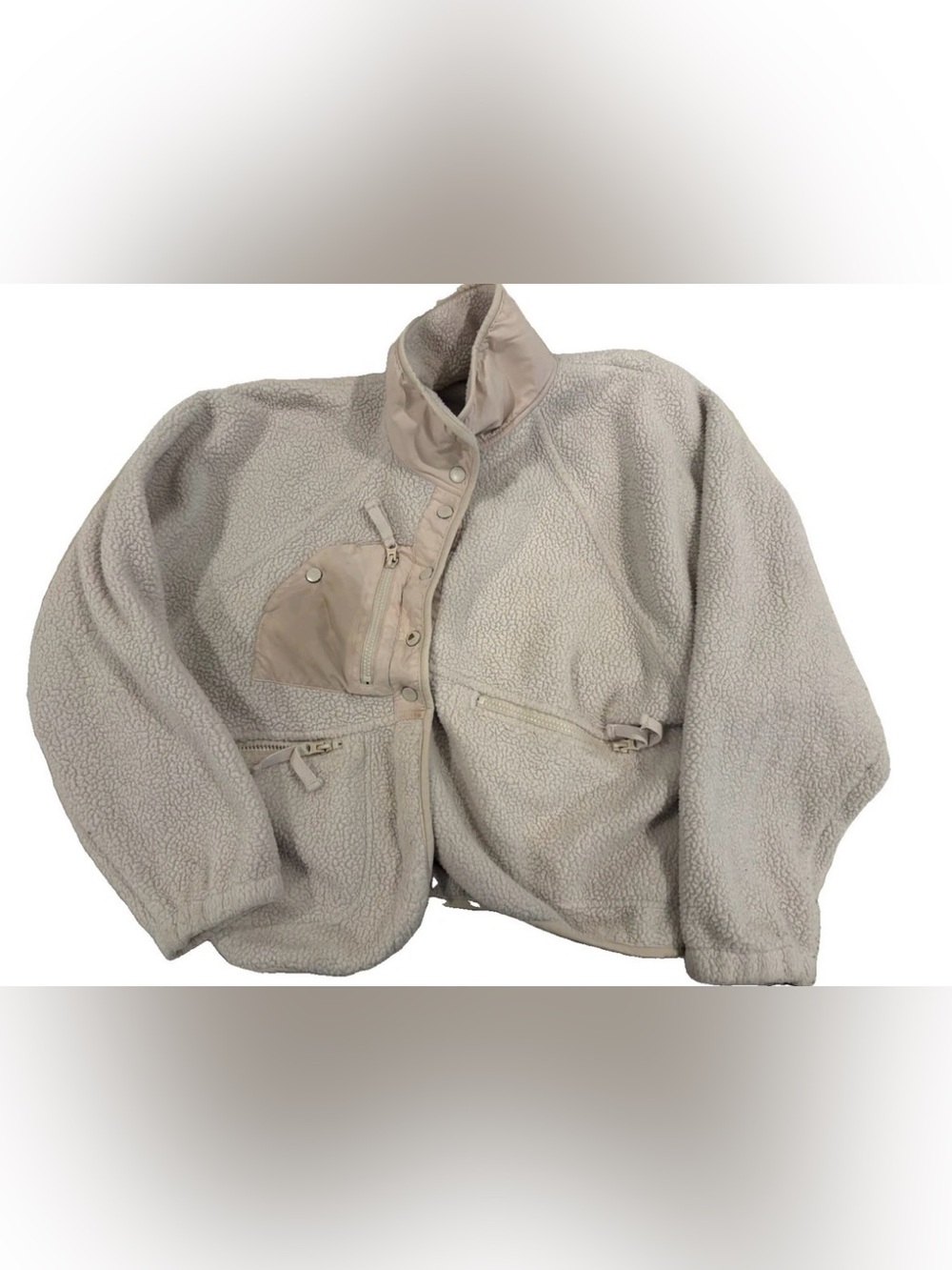 Free People FP Movement Hit The Slopes Small Fleece Jacket White And light pink